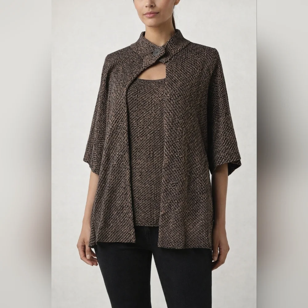 Ellen Tracy Silk & Cashmere Blend Cardigan Jacket Brown Textured sz. M